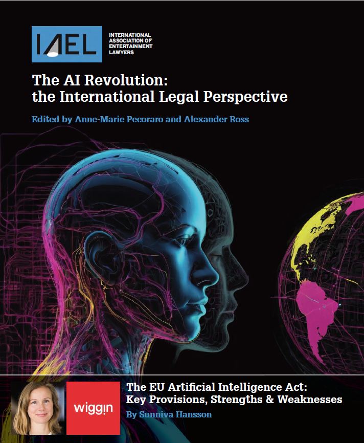 This image is the front cover of the book The AI Revolution: the International Legal Perspective. It depicts an AI generated human profile.